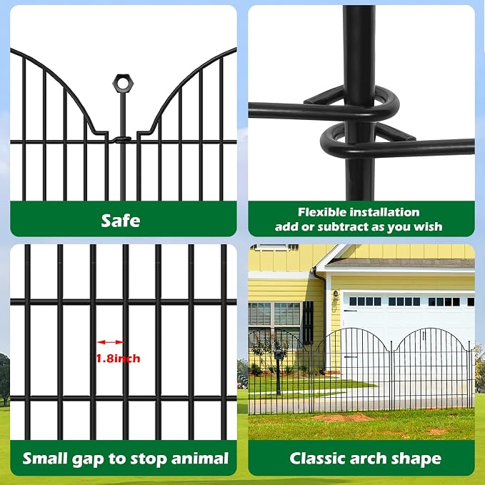 10 Panels No Dig Decorative Garden Fence, 32in (H) x 23.6ft (L) Outdoor Animal Barrier Fencing with Ground Stakes, Temporary Rustproof Metal Wire Panel Border for Rabbit,Dog