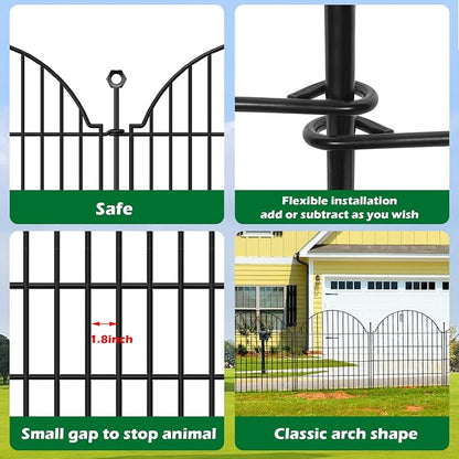 10 Panels No Dig Decorative Garden Fence for Yard, 40in (H) x 23.6ft (L) Rustproof Metal Wire Temporary Dog Fence, Animal Barrier Fencing Patio Panel Border with Temporary Ground Stakes