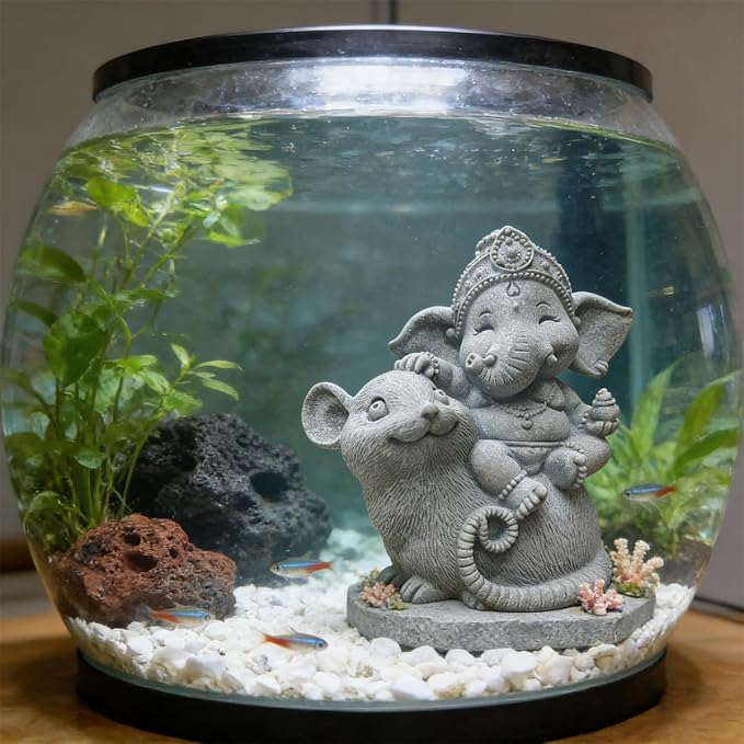 Small Elephant Statue Sandstone Figurine Hindu Meditation Buddha Sculpture for Fish Tank Aquarium Decoration (D)