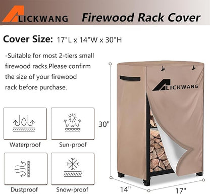 17 Inch Firewood Rack Cover,Heavy Duty 600D Waterproof Outdoor Firewood Storage Rack Cover,Wood Rack Cover for 2-Tiers Small Log Holders for Firewood.(14" D x 17" W x 30" H,Cover Only)