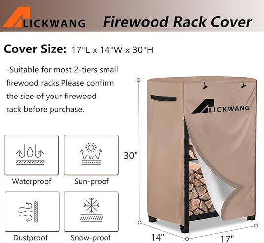 17 Inch Firewood Rack Cover,Heavy Duty 600D Waterproof Outdoor Firewood Storage Rack Cover,Wood Rack Cover for 2-Tiers Small Log Holders for Firewood.(14" D x 17" W x 30" H,Cover Only)