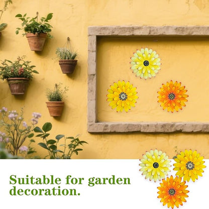 LWINGFLYER 3 Pack Metal Flower Wall Decor - 8" 3D Rustic Modern Daisy Flowers Outdoor Indoor Metal Wall Art Hanging Sculptures for Farmhouse Bathroom Kitchen Living Room Garden Patio