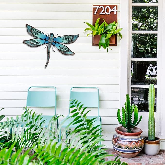 LIFFY Metal Dragonfly Wall Decor - Outdoor Garden Art for Patio, Living Room, Bedroom - Dragonfly Gifts (14inch, Metal & Glass)