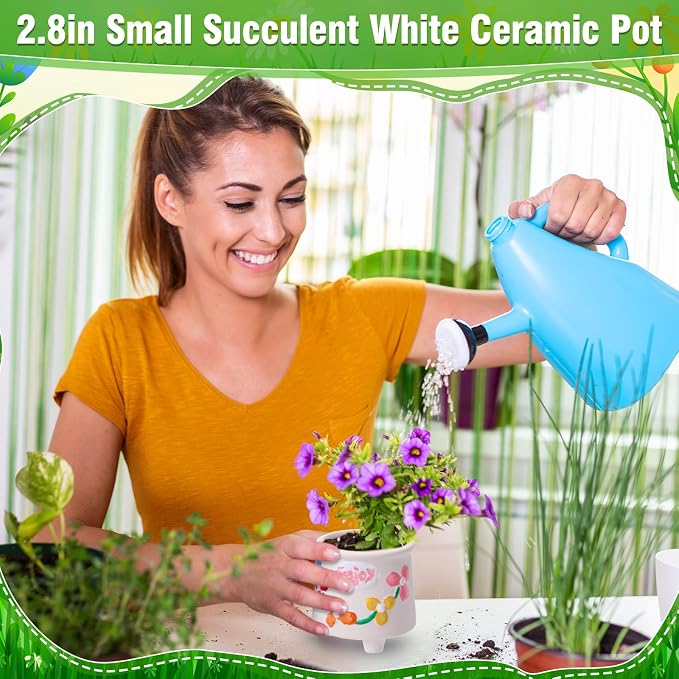 Leitee 30 Pcs Paint Your Own Ceramic Pot Bulk 2.76 in, Ready to Paint Small Pot Mini Succulent Planters Pottery Painting for Summer Classroom Craft Gift DIY Art Activity (Lovely Flowers)