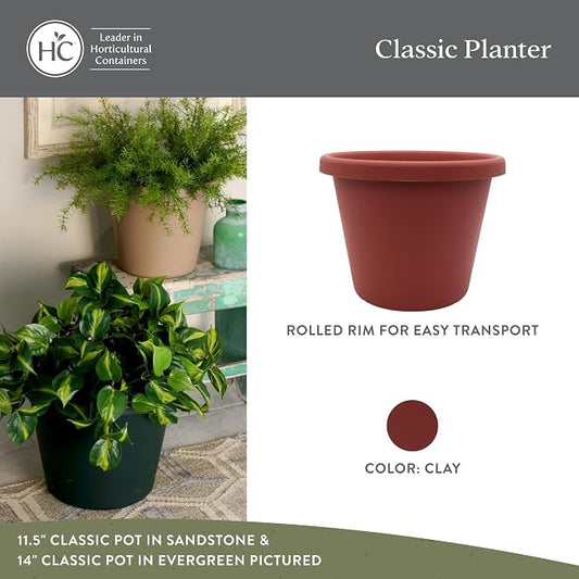 The HC Companies 7 Inch Classic Round Planter Pots with Drainage, Rolled Rim Plastic Planters for Indoor & Outdoor Plants, 4-Pack Decorative Flower Pots for Garden, Office & Home Decor, Clay