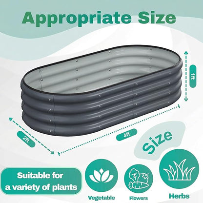 2PCS 4x2x1 FT Oval Metal Raised Garden Bed Kit, Open Bottom Design Elevated Garden Planter Box Outdoor, Trough Planter for Outdoor Plants, Flower, Vegetables, Fruit, Herbs (Dark Gray)