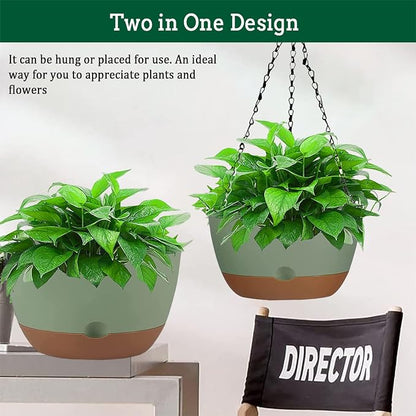 Koalaime Hanging Planter Self Watering 10 Inch, 2 Pack Indoor Outdoor Hanging Baskets, Hanging Flower Pots with Drainage Hole & 2 Kinds of Plant Hangers for Garden Home Decor(Green)…