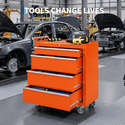 IDEALHOUSE Rolling Tool Chest, 5 Drawers Tool Storage Cabinet, Toolbox with Wheels, Portable Tool Cabinet Organizer with Locking System & Drawer Liners, Tool Storage Cart for Garage, Workshop, Orange