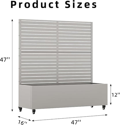 Casaphoria Metal Raised Garden Bed with Trellis and Wheels, 47"x47"x16" Planter Box for Climbing Plants, Vegetables & Vines, Features Drainage Holes and Privacy Screen (Grey-Louvered)