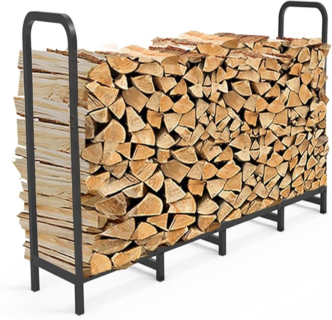5.3ft Firewood Rack Holder, Adjustable Heavy Duty Fire Log Stacker Stand for Fireplace, Outdoor Indoor Metal Wood Pile Storage Organizer, Patio Logs Stand tool, Black