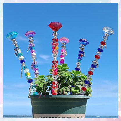 140Pcs DIY Garden Stakes Decorative Beadable Items for Different Festivals Fairy Wand Beaded Garden Stakes Kit Fairy Garden Accessories Outdoor (Diamonds)