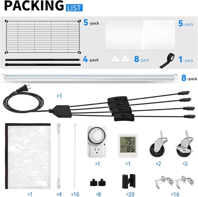 JESLED Indoor Greenhouse with Grow Light, 47.2x13.8x70IN | 4FT Full Spectrum 5000K LED for Seed Starting, Tiered Lighting Control, Built-in Timer & Thermo-Hygrometer