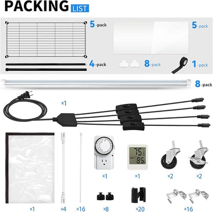 JESLED Indoor Greenhouse with Grow Light, 47.2x13.8x70IN | 4FT Full Spectrum 5000K LED for Seed Starting, Tiered Lighting Control, Built-in Timer & Thermo-Hygrometer