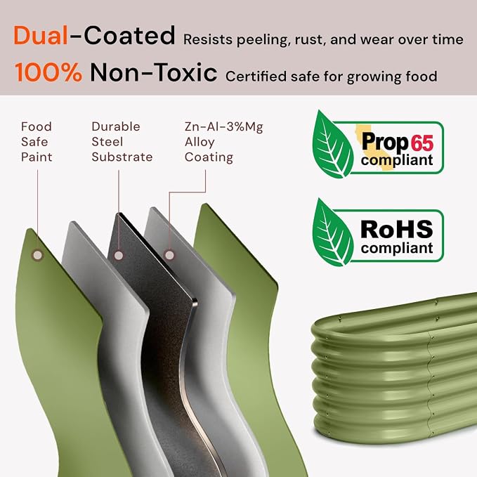 2-Pack Galvanized Raised Garden Bed 6x2x1.5 ft, 17" Tall Metal Planter Boxes Outdoor for Vegetable, Above Ground Raised Bed Kit for Gardening, Durable Zn-Al-Mg Coated Flower Bed - Moss Green