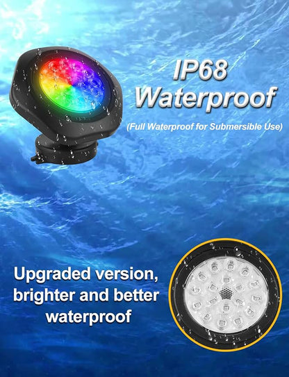 RGB Underwater Pond Lights,Super Bright 18 LED Submersible Fountain Lights, Bluetooth APP Control IP68 Waterproof Color Changing Spotlights for Fish Aquarium Tank Yard Garden Pool(Set of 10)