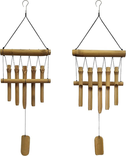 Small Simple Bamboo Wind Chimes Outdoor, 5 Tubes Single Row, Gifts for Mom/Grandma/Women, Garden Lawn Yard Decor 23"