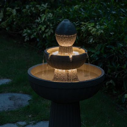 37.80” H Outdoor Water Fountain Made with Eco-Friendly Recyclable Materials, Polyethylene Cascading Waterfall Water Fountain Outdoor, Garden Decor with LED Light for Patio, Backyard (Andesite)