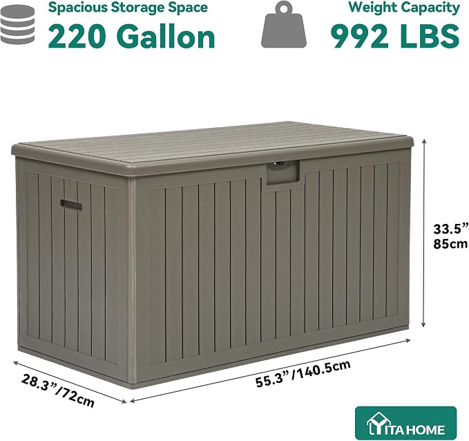 YITAHOME 220 Gallon Extra Large Deck Box | Double-Wall Resin Outdoor Storage Box with Flexible Divider for Patio Cushions Pool Supplies Garden Tools, 990 lbs Load