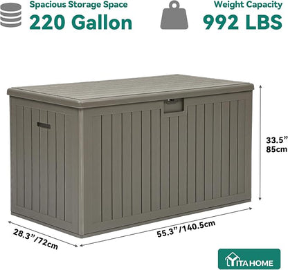 YITAHOME 220 Gallon Extra Large Deck Box | Double-Wall Resin Outdoor Storage Box with Flexible Divider for Patio Cushions Pool Supplies Garden Tools, 990 lbs Load