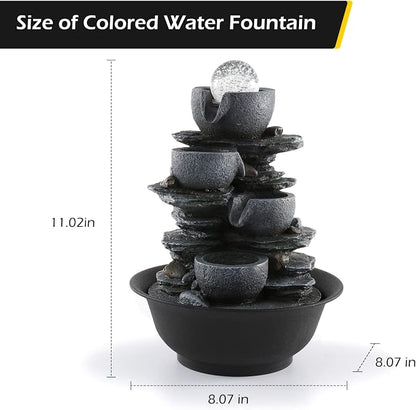 Dyna-Living Tabletop Water Fountain Indoor Waterfalls Fountains with Colored LED Light Decorative Tabletop Fountain with Automatic Pump, Desktop Indoor Water Fountains for Office Relaxing
