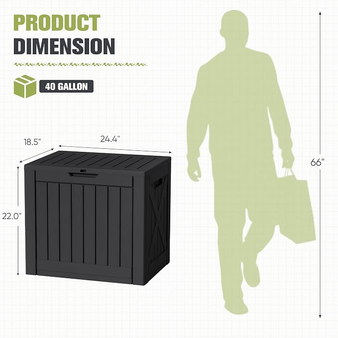 Greesum 40 Gallon Outdoor Package Delivery Box with Lock, Waterproof Secure Parcel Drop Box for Porch, Double-Wall Resin Storage, Black