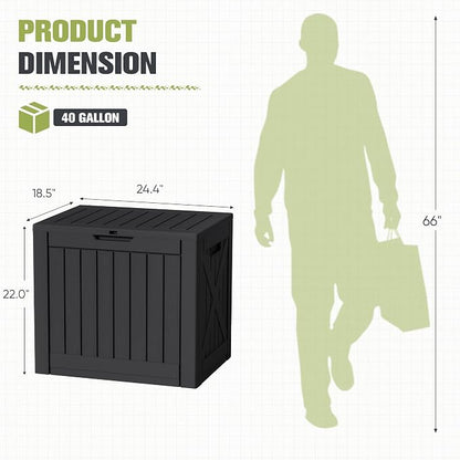 Greesum 40 Gallon Outdoor Package Delivery Box with Lock, Waterproof Secure Parcel Drop Box for Porch, Double-Wall Resin Storage, Black