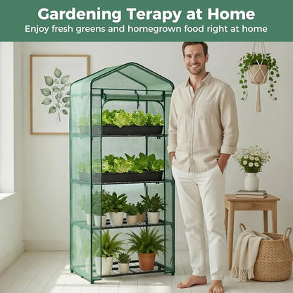 Sweetcrispy Mini Greenhouse with Roll-up Zipper Door Durable PE Cover, 27"x19"x63" 4 Tier, Small Greenhouse for Outdoors Indoor Balcony, Porch, Garden, Patio, Backyard Green Houses, Green
