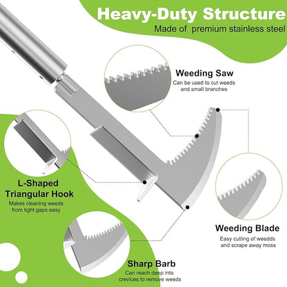 Crack Weeder Crevice Weeding Tool with 22'' to 64'' Adjustable Long Handle | Stainless Steel, L-Shaped Manual Weed Puller Spatula, Weed Remover Gardening Tool for Sidewalks Driveways Patio Pavers Rocks
