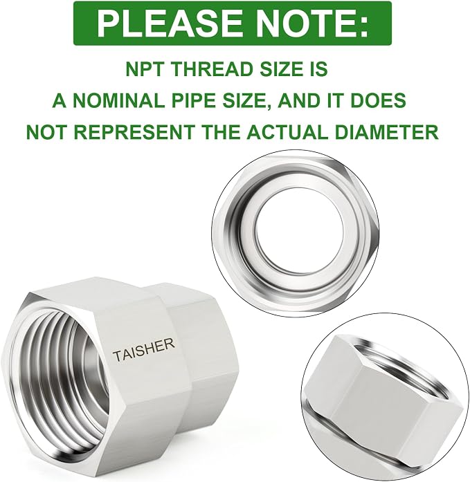 TAISHER 2PCS 304 Stainless Steel Garden Hose Adapter, 3/4" GHT Female x 1/2" NPT Female Swivel Garden Hose Connector with Washers