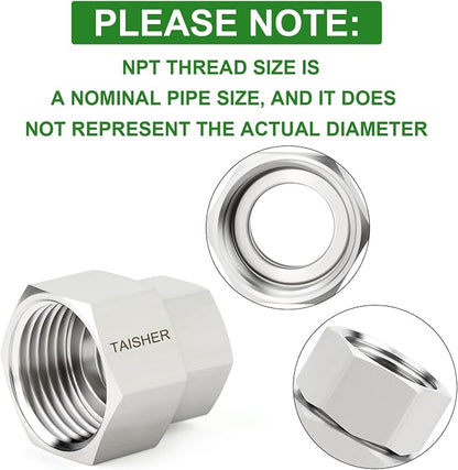 TAISHER 2PCS 304 Stainless Steel Garden Hose Adapter, 3/4" GHT Female x 1/2" NPT Female Swivel Garden Hose Connector with Washers