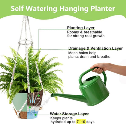 2 Pack Self Watering Hanging Planters with Grow Light for Indoor Plants | 10 Brightness, 3 Light Modes, 3/9/12H Timer, Built-In Reservoir, Drainage Holes, 10 in Pots