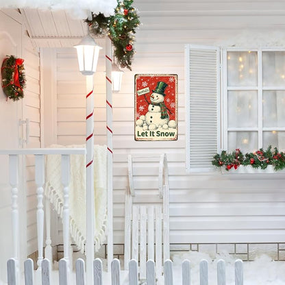 Snowman Tin Sign Vintage Winter Sign Snowflakes Snowballs Aluminum Metal Sign for Home Bar Outdoor Yard Kitchen Farmhouse 12×8 Inch