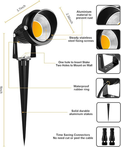 ZUCKEO 10W Landscape Lighting Low Voltage LED Landscape Lights, IP66 Waterproof Landscape Spotlights Yard Lawn Garden Outdoor Lights 12V 24V 1000LM Warm White (12Pack with Connectors)