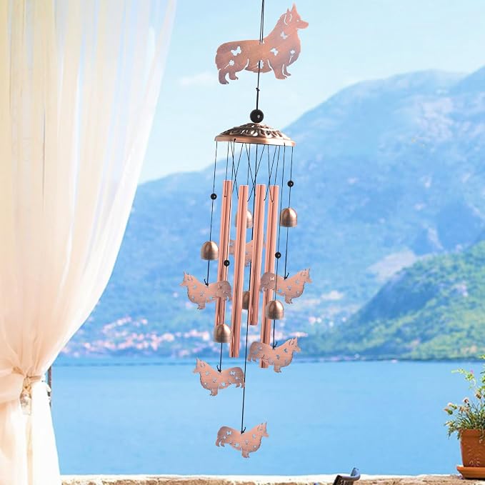 Handcrafted Dachshund Wind Chimes -Dog Gift for Women,Unique Outdoor Musical Decor for Garden,Patio & Nursery, Memorial Day Gifts for Mom/Wife/Daughter, Whimsical Yard Decorations with Soothing Tones