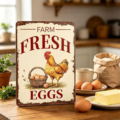 Metal Signs Farm Fresh Eggs Chicken Vintage Tin Sign for Farmhouse Chicken Coop Farm Kitchen Wall Decor 12x8 Inch