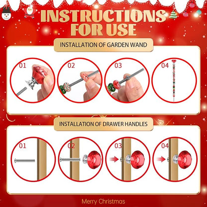 AIPRIDY DIY Crystal Beaded Fairy Wand Garden Stakes Kit, Colorful Decorative Wands with Assembly Guide, 12 or 10 Inch Threaded Rods,Outdoor Garden Decoration Set (174, Red+Green+White+Diamond Top)