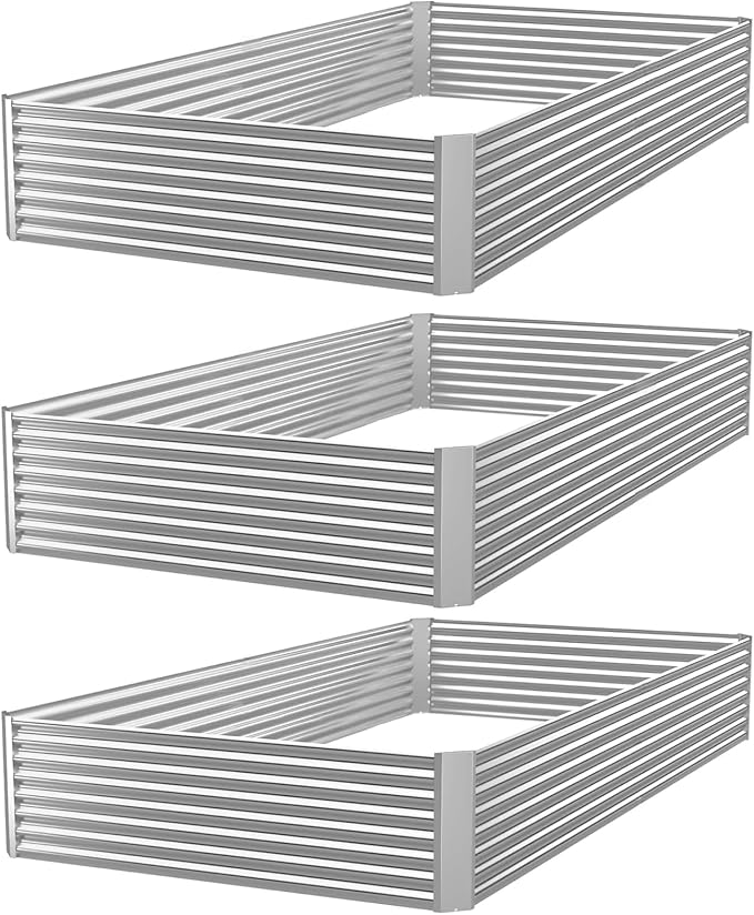3pcs Galvanized Raised Garden Bed Outdoor,Above Ground Garden Bed for Vegetable,Metal Raised Beds for Flower,Steel Raised Beds for Gardening - 4x2ft