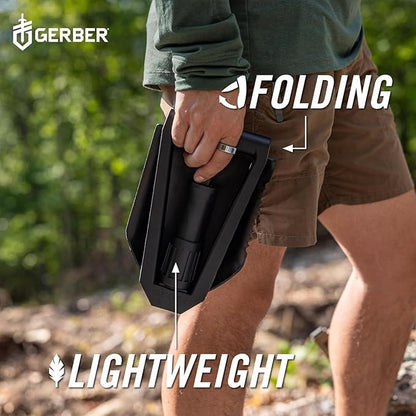 Gerber Gear E-Tool Spade, Folding Shovel for Camping, Serrated Blade Edge & Glass-Filled Nylon Handle, 2’, Black