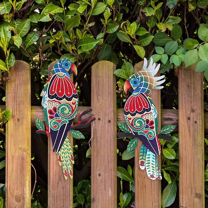 Outdoor Wall Decor, Parrot Decor, Outdoor Metal Wall Art, Mexican Birds Wall Sculpture, For Outside, Yard, Fence, Garden, Patio