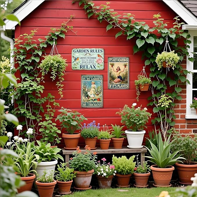Garden Rules Metal Tin,Relaxing Outdoor Sign | Funny Wall Art for Outdoor Garden Porch Patio Yard Backyard Wall Decor,Gardening Gifts for Women