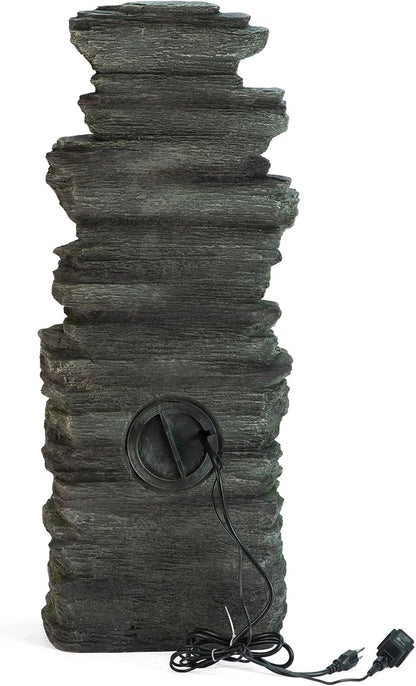 Glitzhome Outdoor Water Fountain, 9-Tiered Rock Floor Fountain with Cascading Water, 39.25" H Polyresin Waterfall Fountain with Pump and LED Light Outdoor Water Feature for Garden Yard Patio Porch