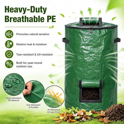 2PCS Compost Bin Outdoor with Window, 127L Garden Compost Bin Bags, Large Outdoor Collapsible Compost Bin, 34 Gallon Reusable Garden Yard Waste Bag for Yard Waste, Kitchen Scraps & Worm Compost