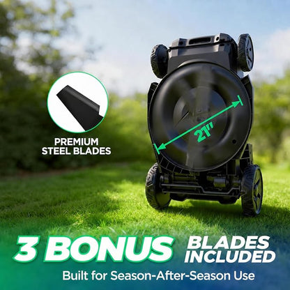 21" Cordless Lawn Mower, 40V Electric Mower with 2×8.0Ah Batteries & Charger, 8-Position Height Adjustment, 60L Grass Bag, 3-in-1 Mulching, Bagging & Rear Discharge for Medium, Large Yards