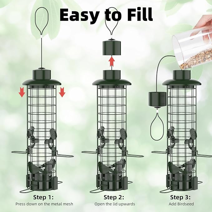 Squirrel Proof Bird Feeder,Metal Mesh Bird Feeders for Outdoors Hanging,Gravity Protection Squirrel Proof Wild Bird Feeders with Finch Cardinal Chickadee,3LB Large Capacity,Green