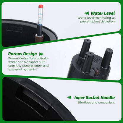 Garvee Tall Planters for Outdoor Plants, 16 in Large Planters Set of 4, Outdoor & Indoor Planters with Water Level Monitor ＆ Inner Bucket, Automatic Watering, for Porch, Patio, Backyard, Black