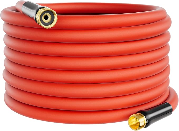 5/8" Hot/Cold Garden Water Hose 50ft, -50℉ to 190℉, Flexible & Lightweight, Heavy Duty Rubber Pipe with 3/4" Brass Fittings for All-weather Outdoor, Yard, Farm, Red
