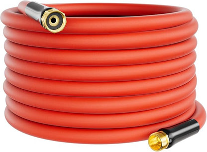 5/8" Hot/Cold Garden Water Hose 50ft, -50℉ to 190℉, Flexible & Lightweight, Heavy Duty Rubber Pipe with 3/4" Brass Fittings for All-weather Outdoor, Yard, Farm, Red