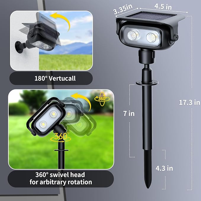 ROSHWEY Solar Spot Lights Outdoor, Waterproof Spotlights with 2 Brightness Mode, Landscape Lighting Solar Lights for Garden, Yard, Pathway (Cool White, 6 Pack)