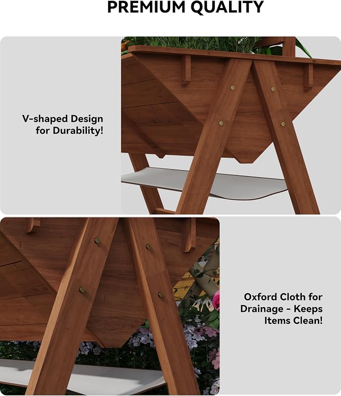 GarveeHome 52x30x54 in Raised Garden Bed with Legs, Elevated Wooden Raised Planter Box with Vine Climbing Trellis Outdoor Standing Growing Bed for Growing Vegetables Flowers Herbs