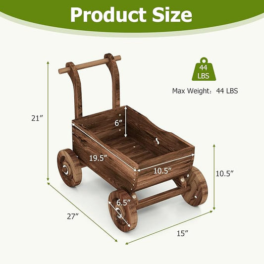 S AFSTAR Wooden Wagon Planter Box, Mobile Garden Planter with 4 Wheels, Handle, Drain Hole, Decorative Plant Wagon for Indoor & Outdoor Decor, Decorative Flower Cart for Patio, Garden, Balcony, Brown